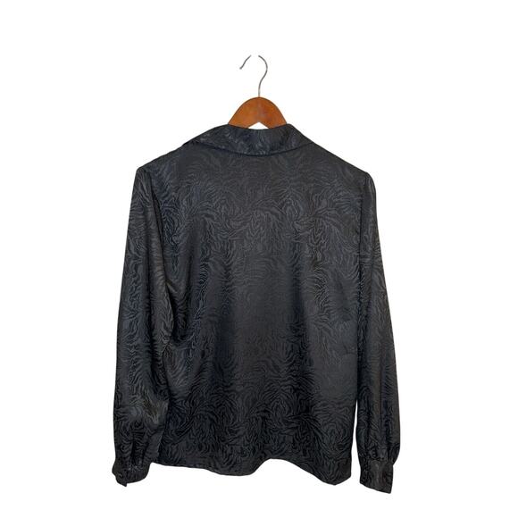 Vintage 90s Worthington Satin Tiger Print Black Button Down Blouse Size 8 - Picture 5 of 6